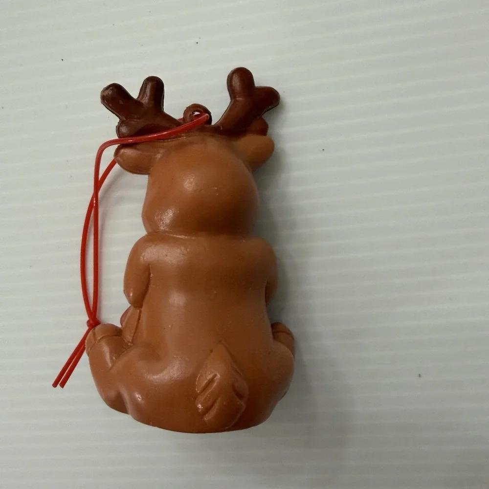 Vintage Plastic Reindeer Christmas Ornament Teddy Bear Toy Sack Tree Decoration